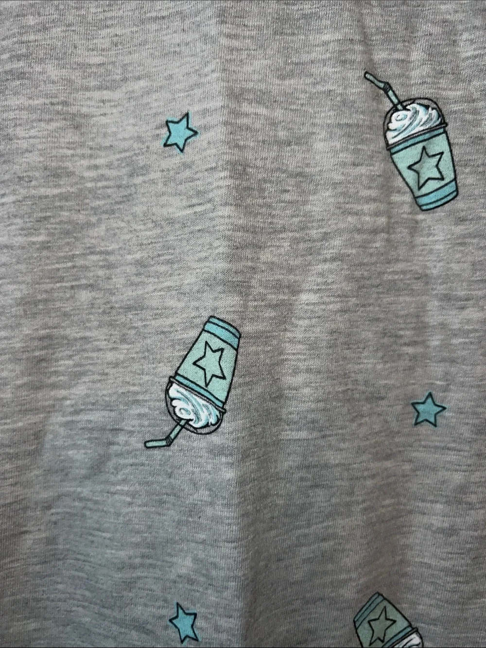 Justice Gray Long-Sleeve Tee with Teal Drink Cup Print